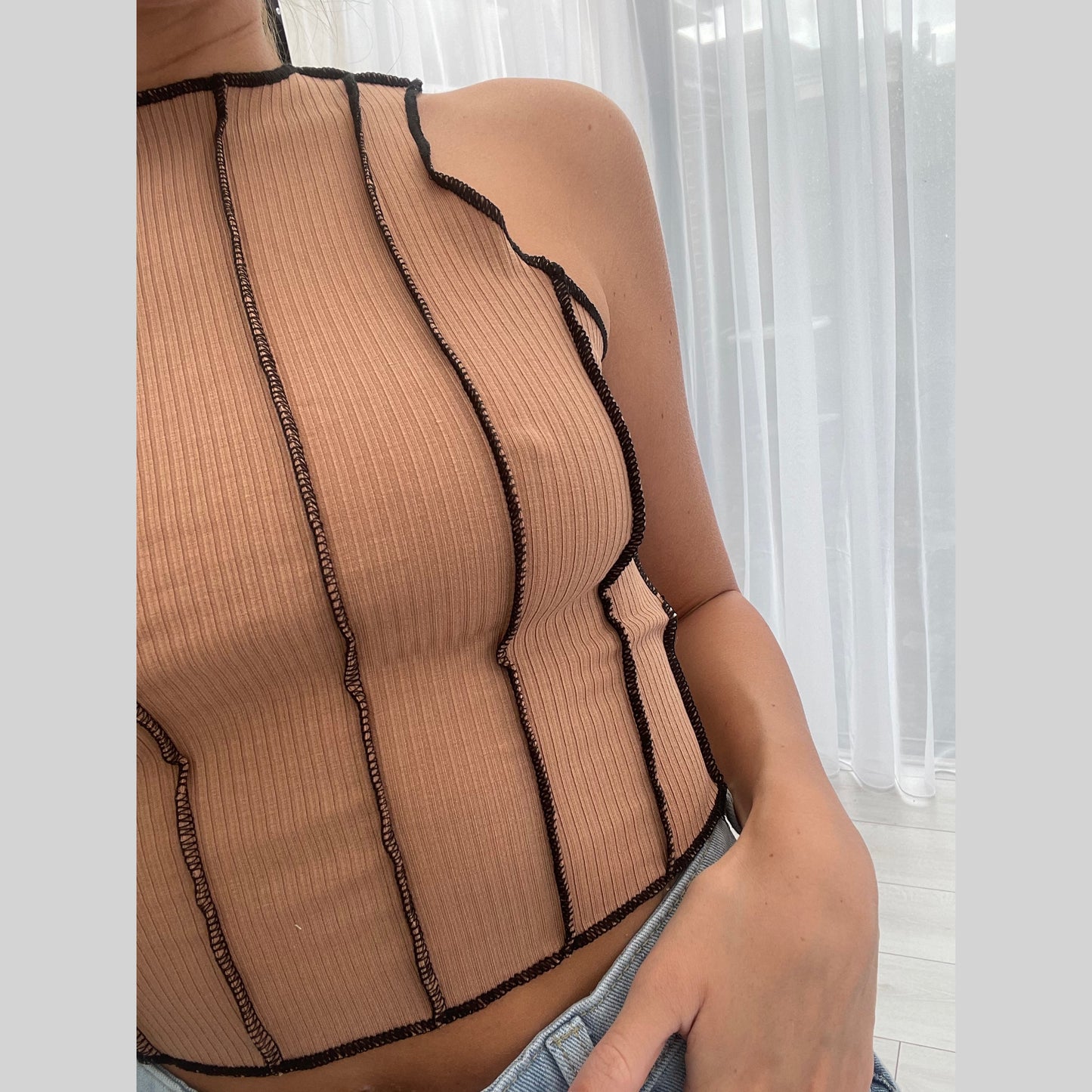 PATCHWORK RIBBED CROP TOP