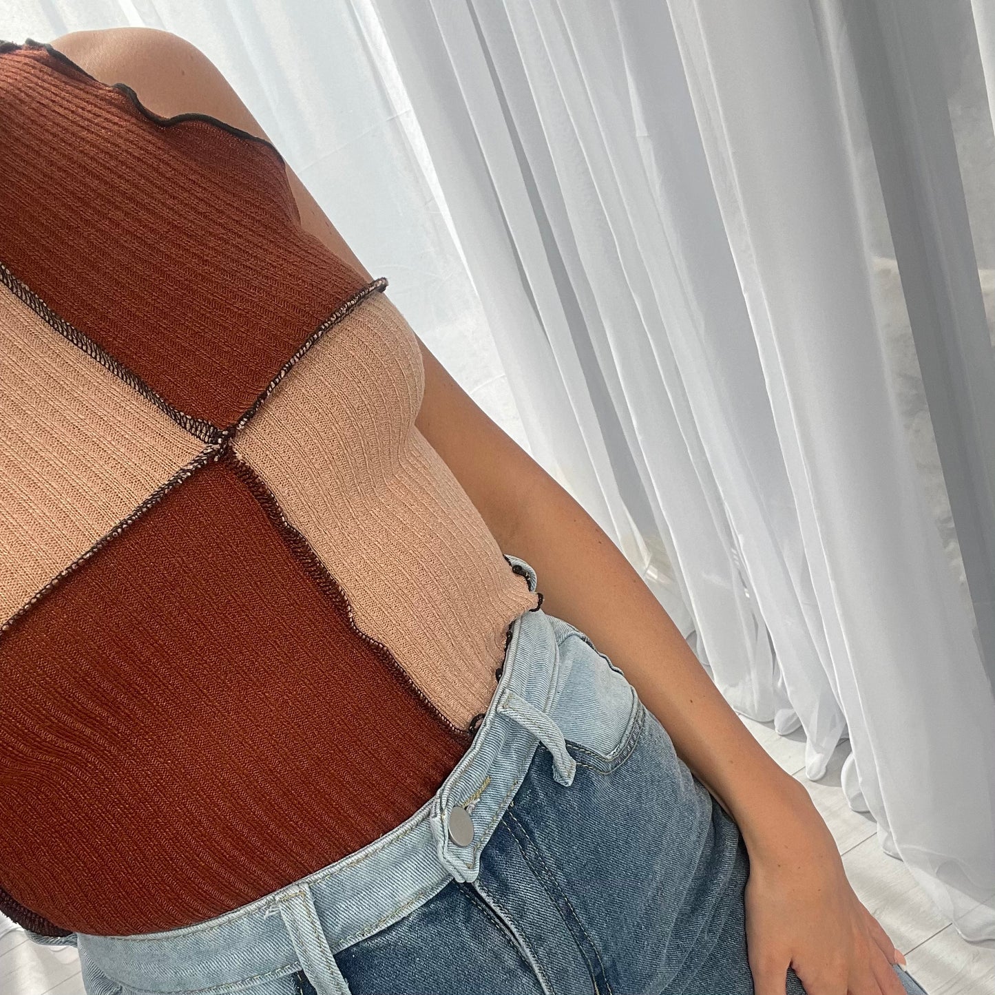 PATCHWORK RIBBED CROP TOP