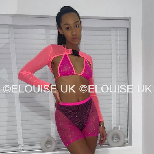 RHINESTONE FISHNET TWO PIECE - PINK