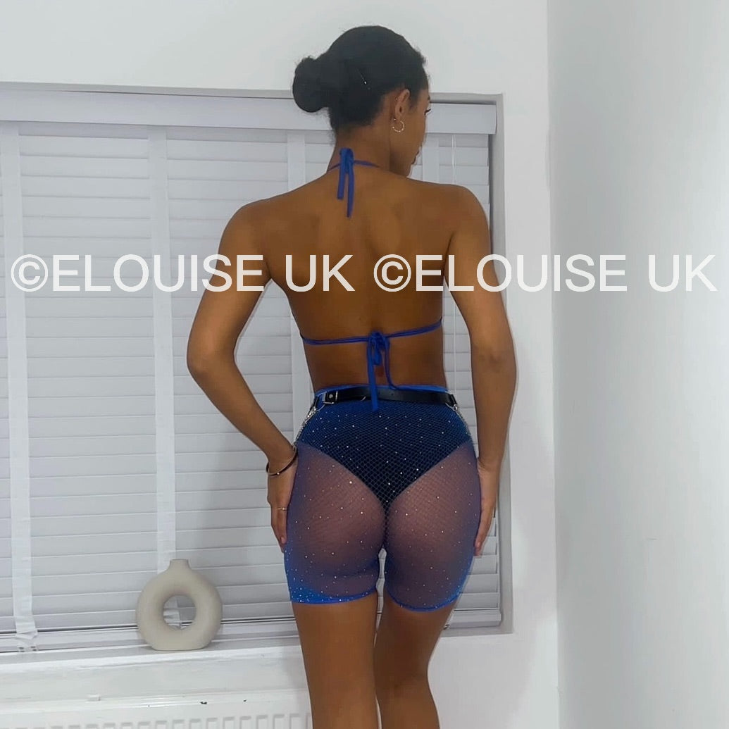 RHINESTONE FISHNET TWO PIECE - BLUE