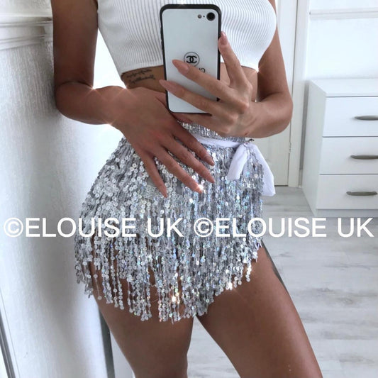 SEQUIN TASSEL SKIRT - SILVER