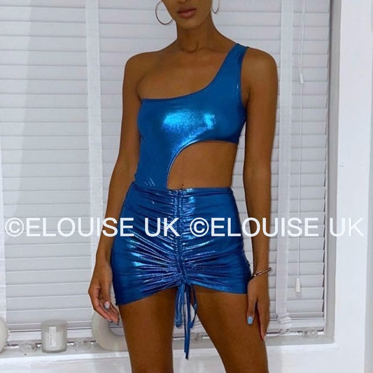 “CHLOE” METALLIC TWO PIECE - BLUE