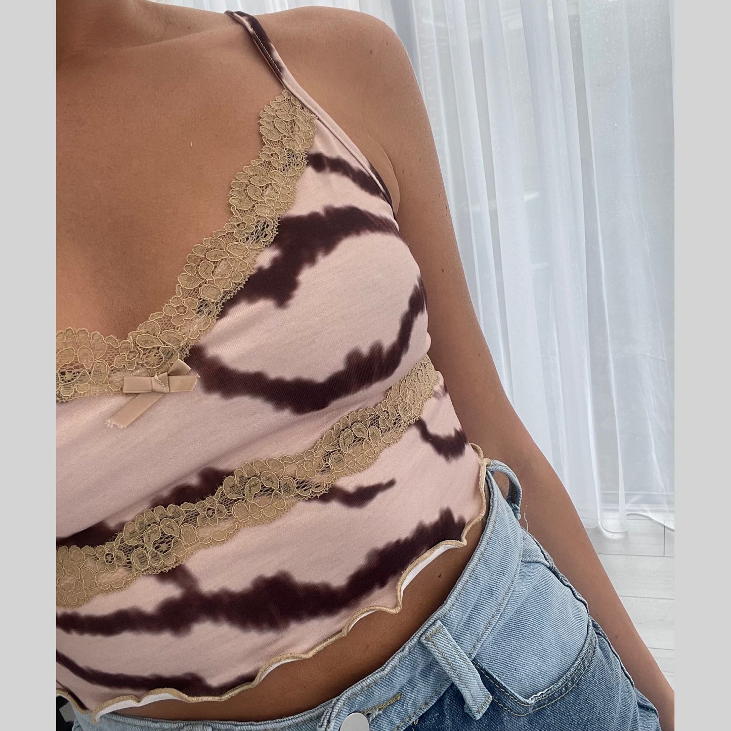 animal print lace strappy crop top