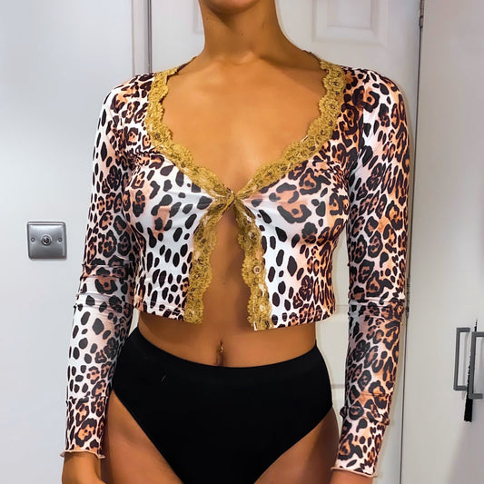 LEOPARD LONG SLEEVE CROP TOP