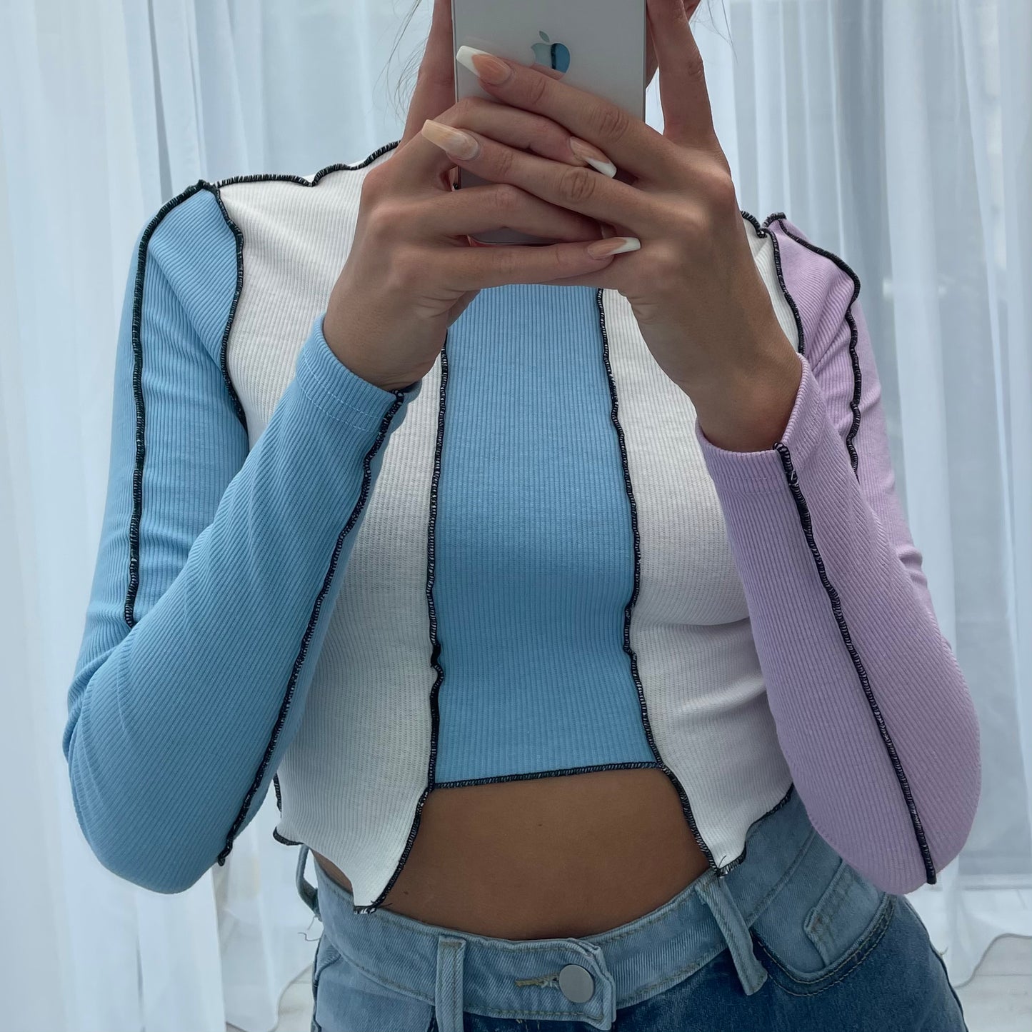 LONG SLEEVED PATCHWORK CROP TOP