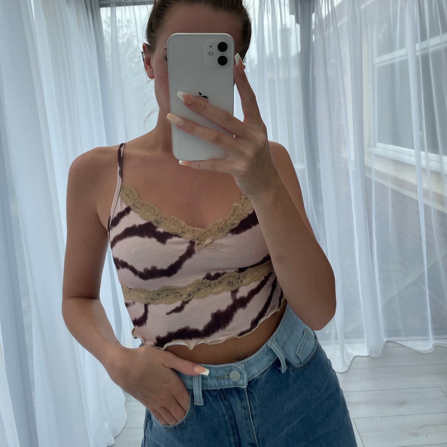 animal print lace strappy crop top