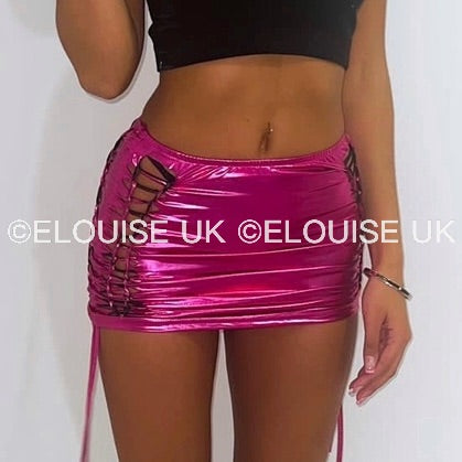 “SIENNA” METALLIC LACE UP MINI SKIRT - PINK