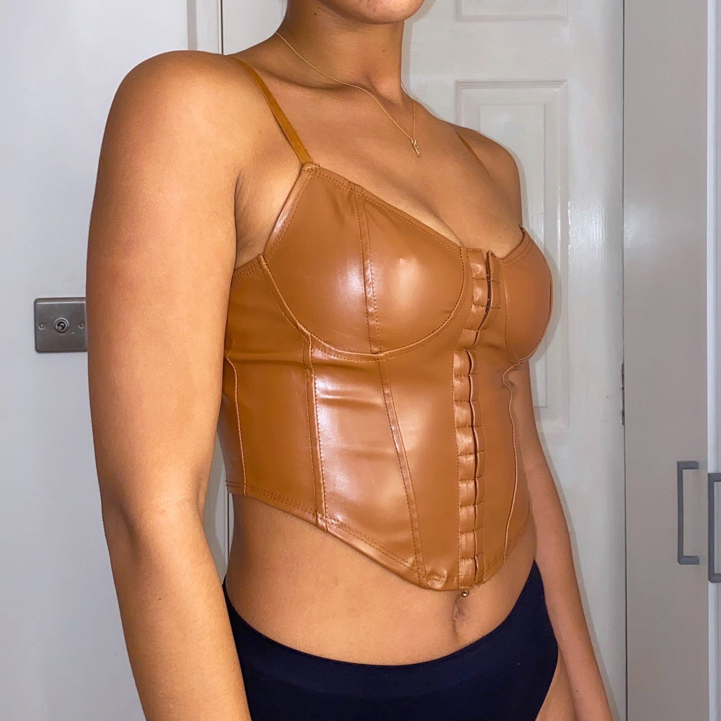 LEATHER LOOK CORSET CROP TOP