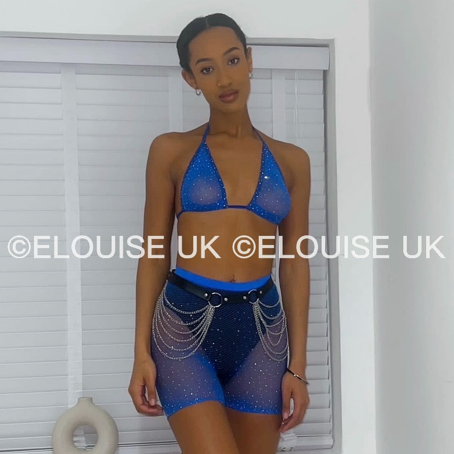 RHINESTONE FISHNET TWO PIECE - BLUE