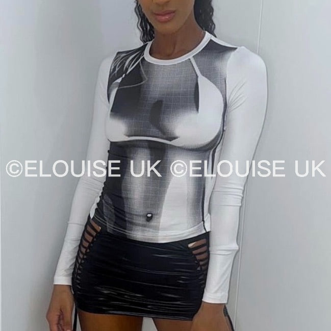 BODY PRINT CROP TOP - BLACK & WHITE