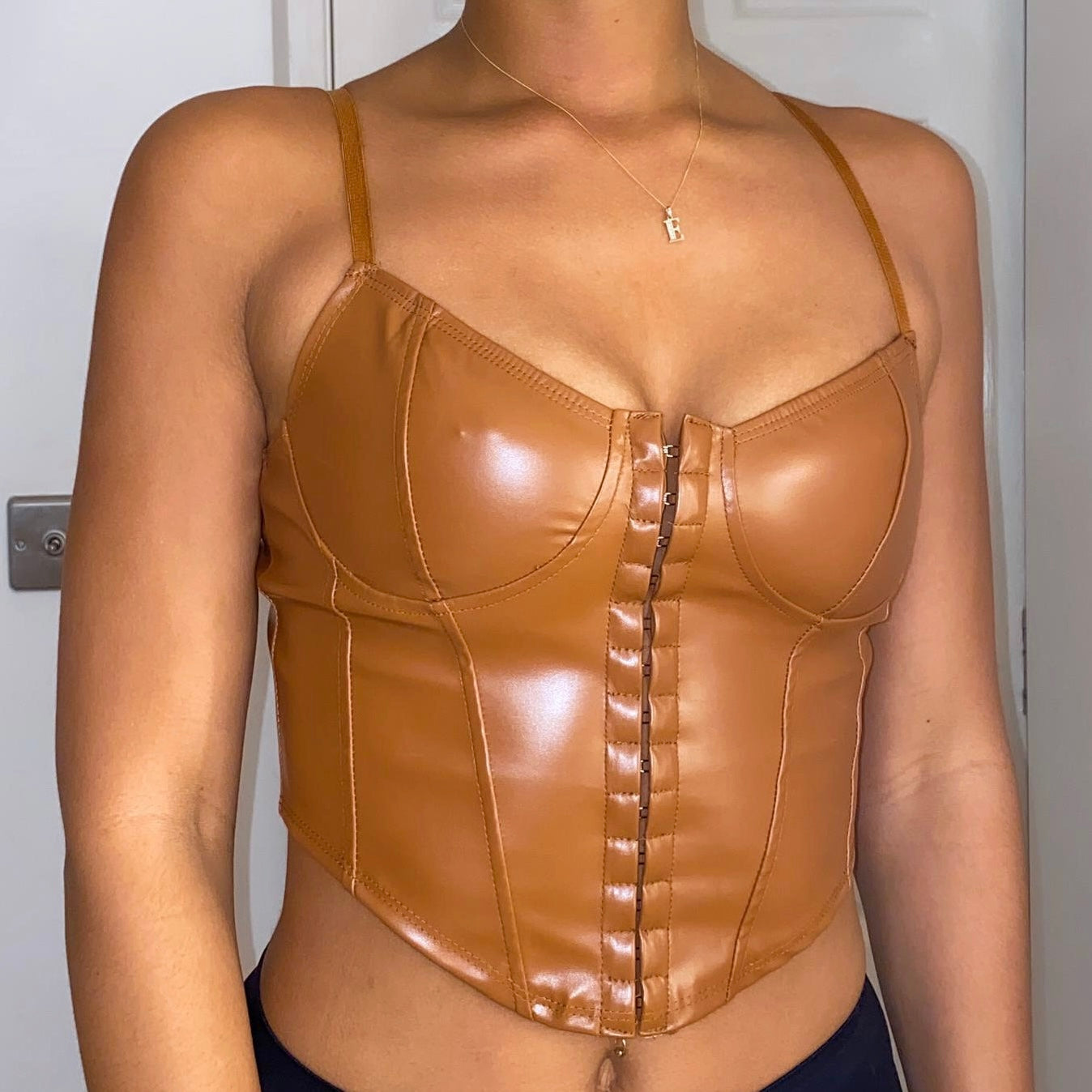 LEATHER LOOK CORSET CROP TOP