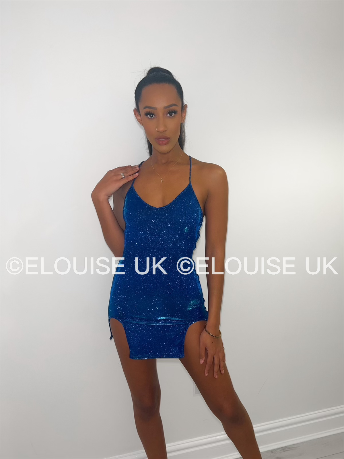 “ELSA” LACE UP BACK GLITTER DRESS - BLUE