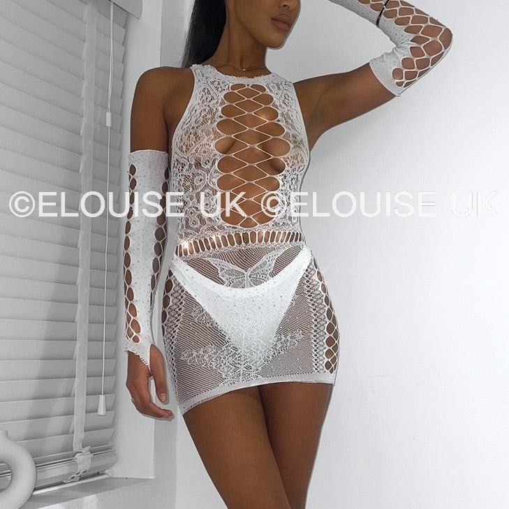 MESH DRESS WITH GLOVES IN WHITE - ANGEL OUTFIT ANGEL SPARKLY RAVE DRESS