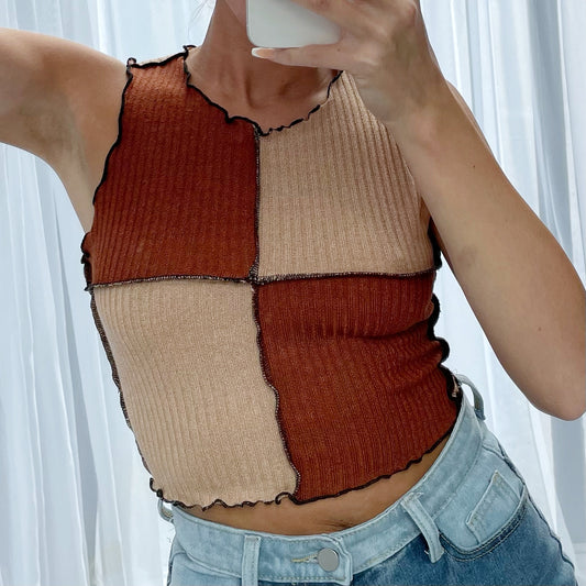 PATCHWORK RIBBED CROP TOP