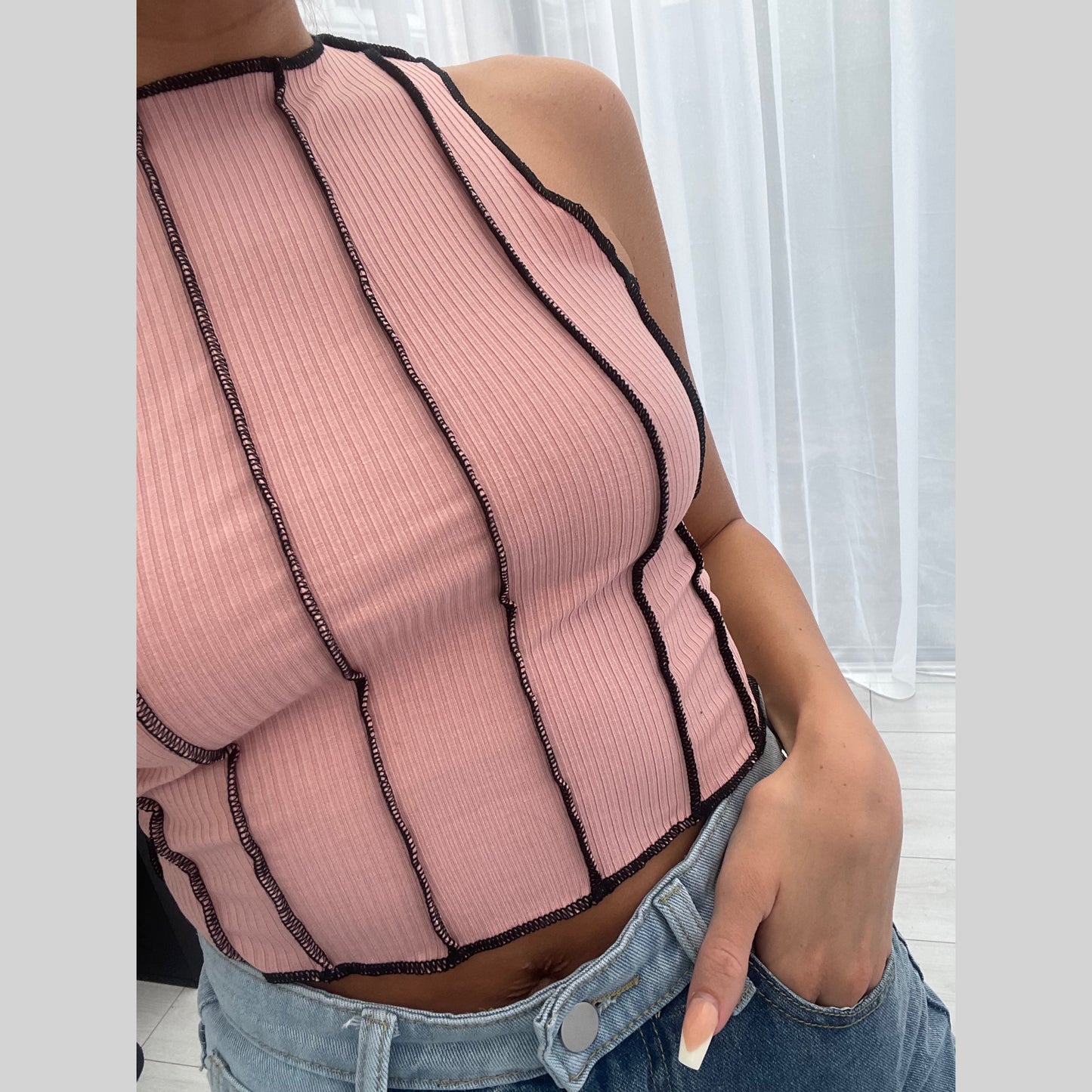 PATCHWORK RIBBED CROP TOP