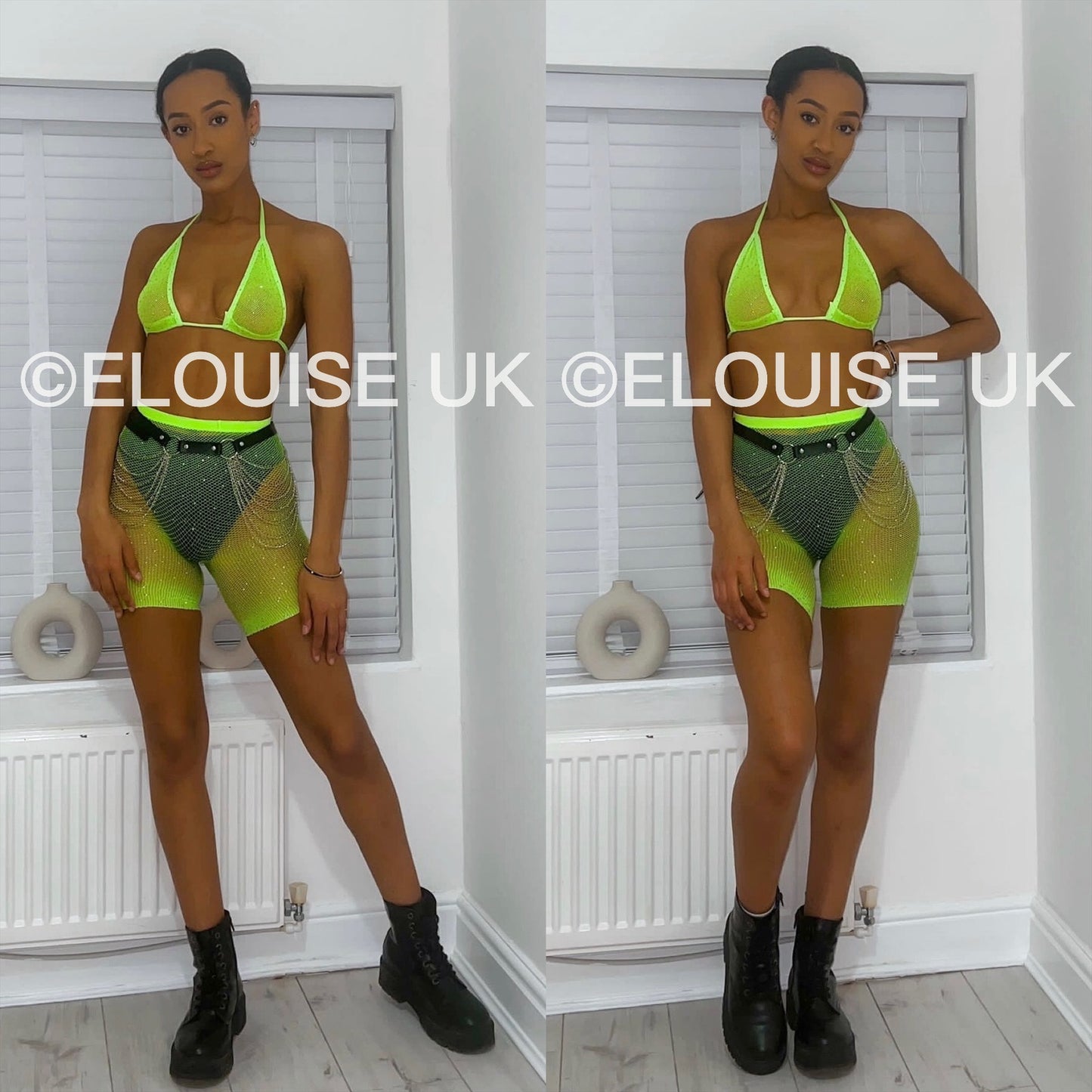 RHINESTONE FISHNET TWO PIECE - LIME