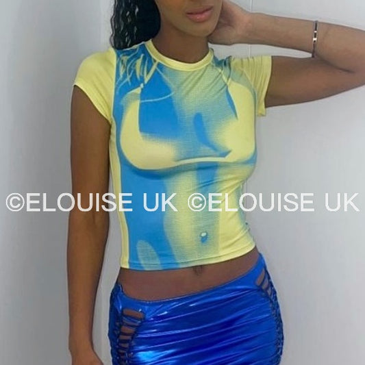 BODY PRINT CROP TOP - YELLOW & BLUE