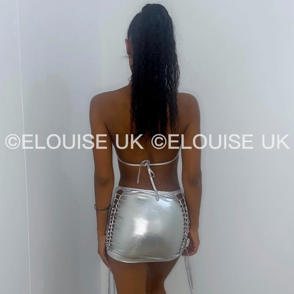 WET LOOK MINI BRALET - SILVER