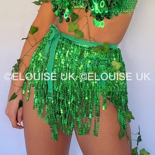 SEQUIN TASSEL SKIRT - GREEN