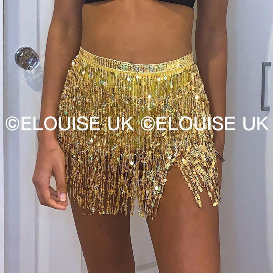 SEQUIN TASSEL SKIRT - GOLD