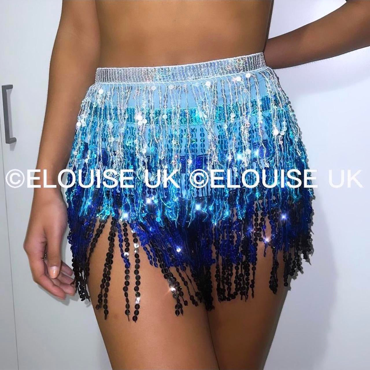 SEQUIN TASSEL SKIRT - BLUE & SILVER