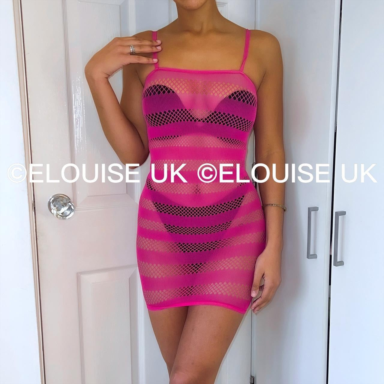 FISHNET STRIPE DRESS - PINK