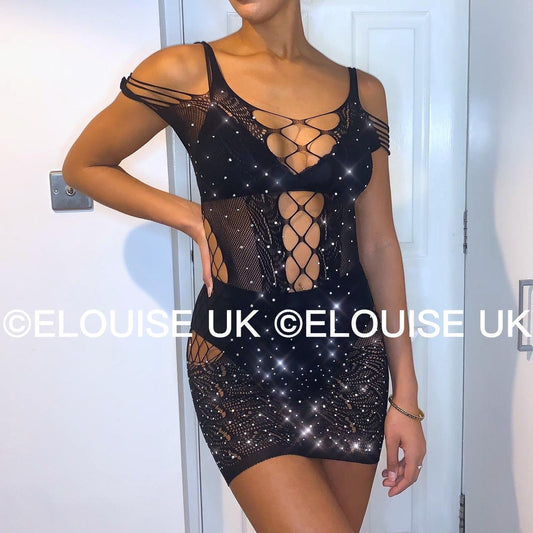 black fishnet diamante dress festival outfit