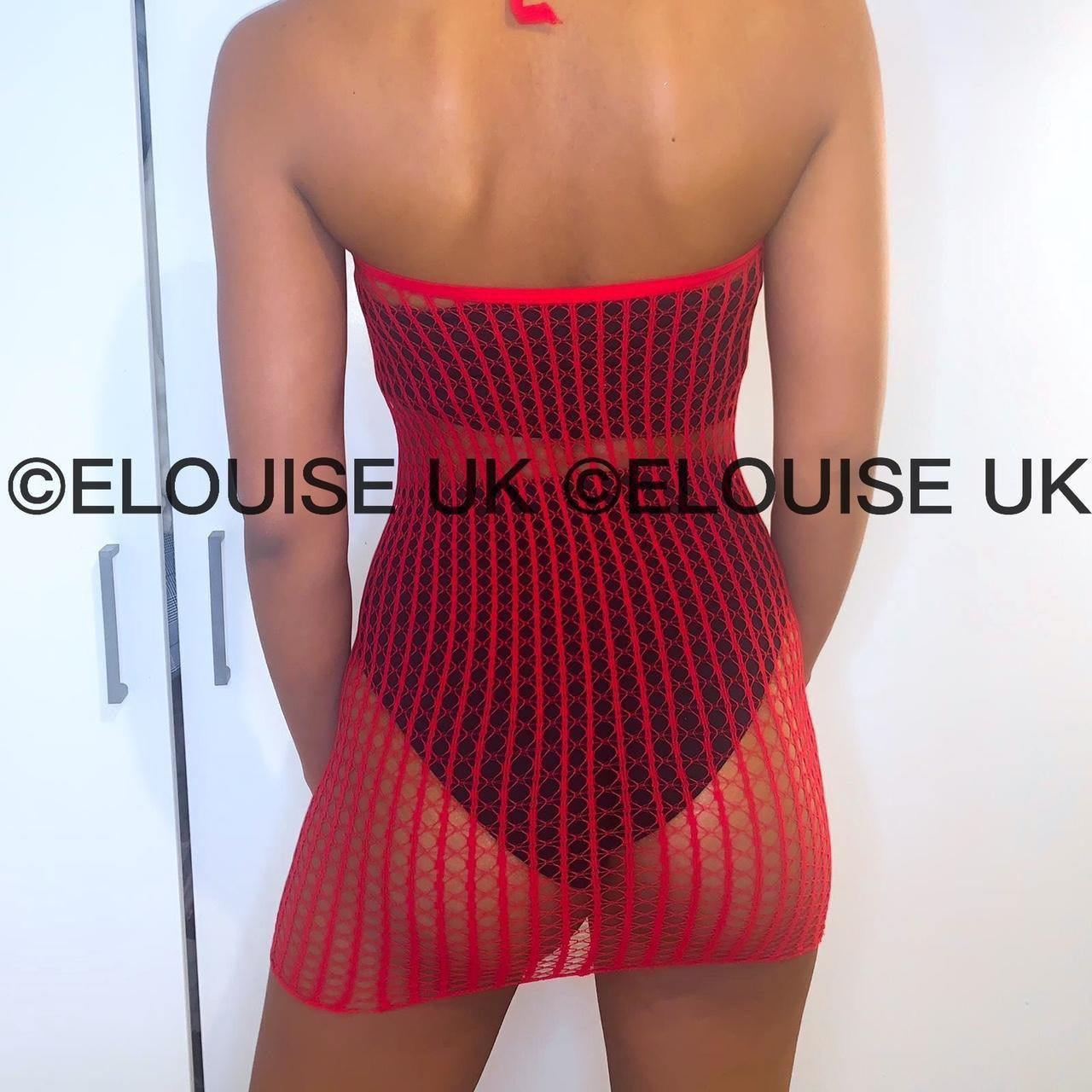 HALTER NECK FISHNET DRESS - RED