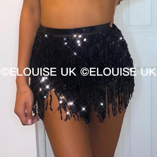 SEQUIN TASSEL SKIRT - BLACK