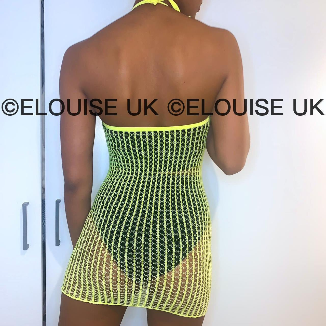 HALTER NECK FISHNET DRESS - YELLOW