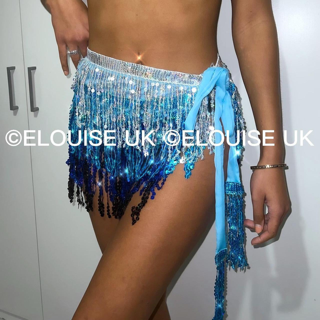 SEQUIN TASSEL SKIRT - BLUE & SILVER