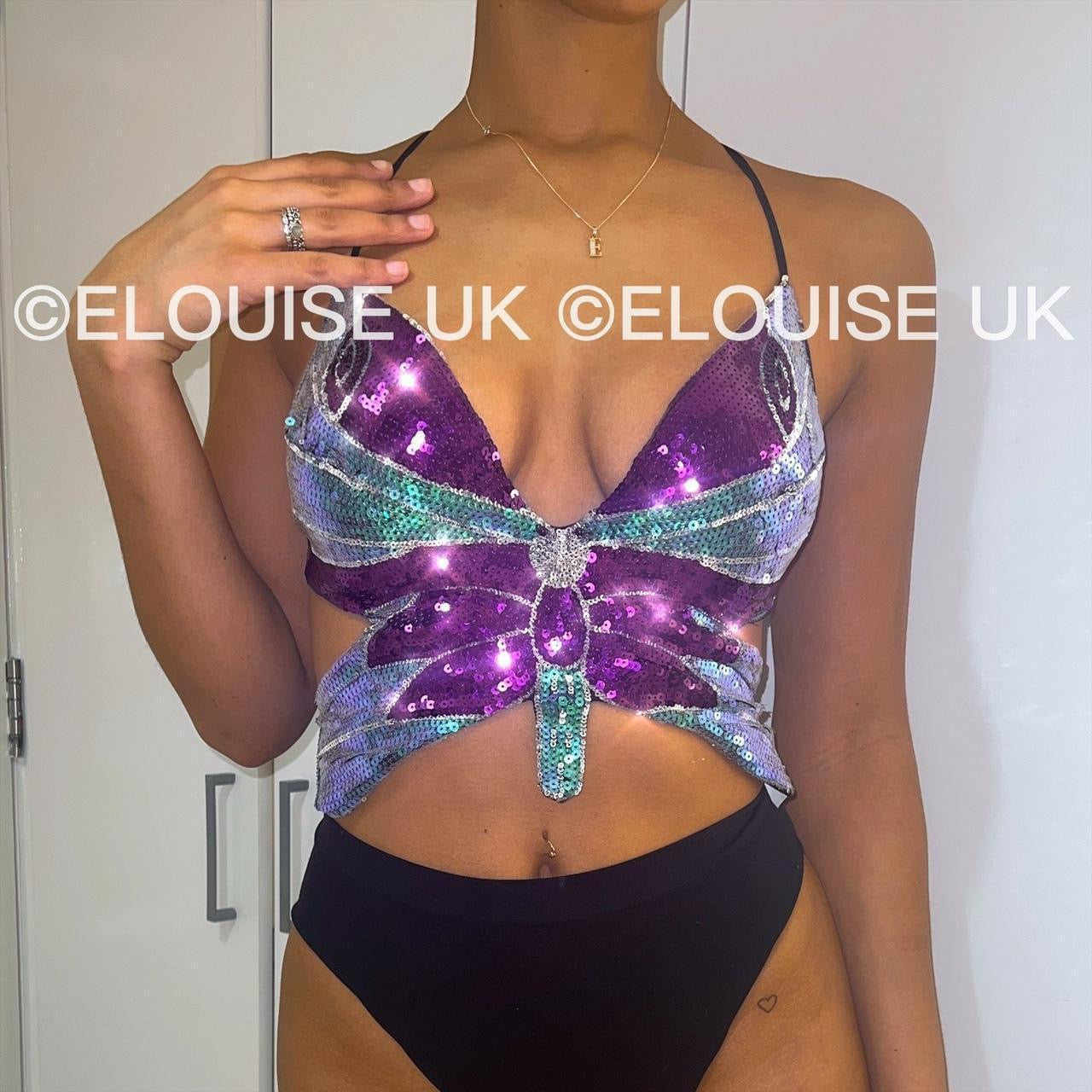 butterfly sequin festival crop top