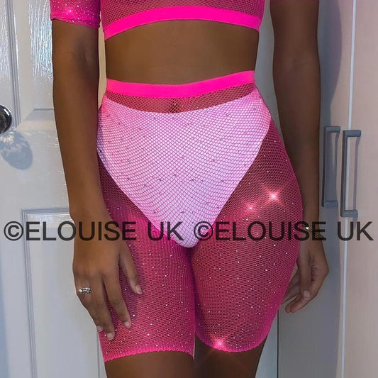 RHINESTONE FISHNET SHORTS - PINK