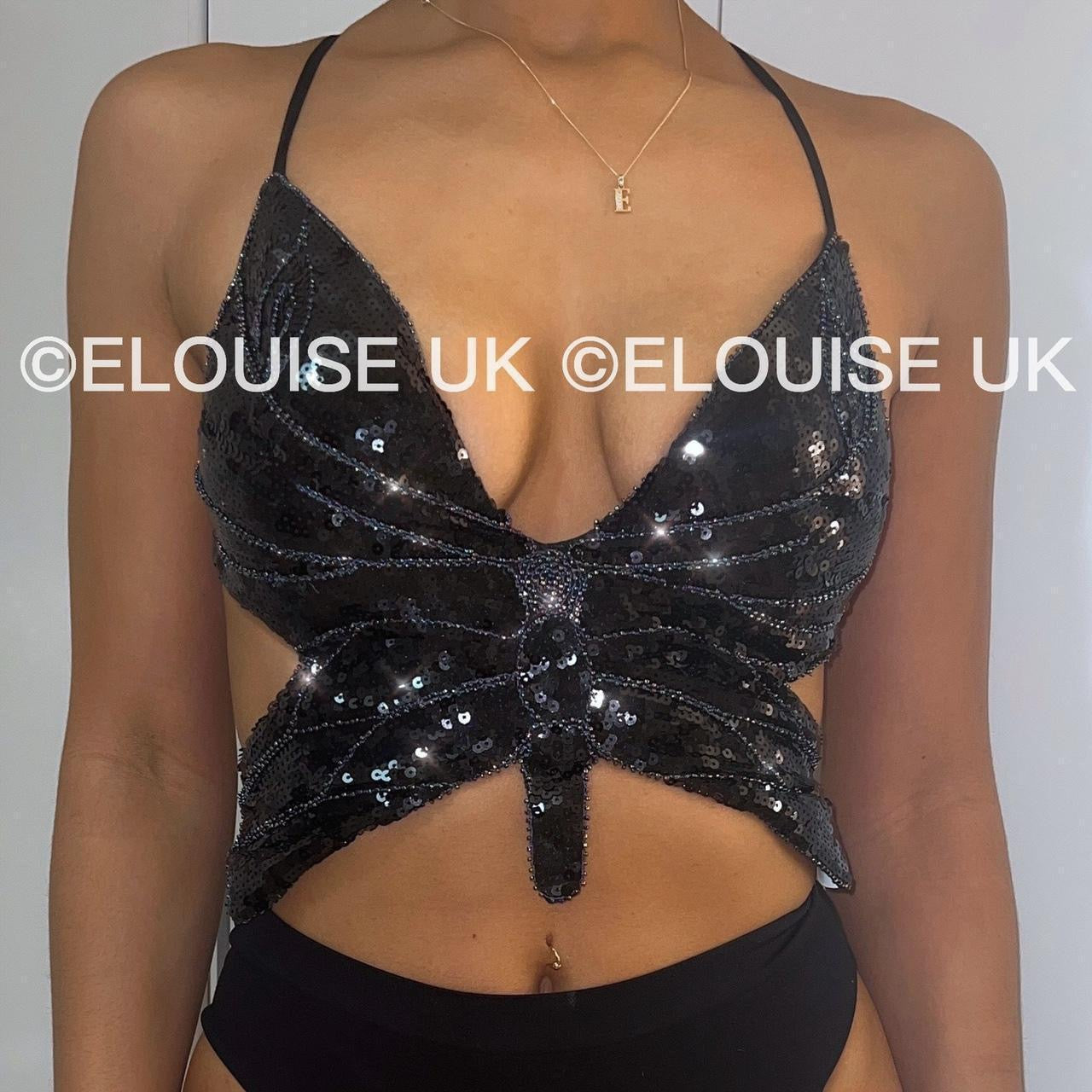 butterfly sequin festival crop top