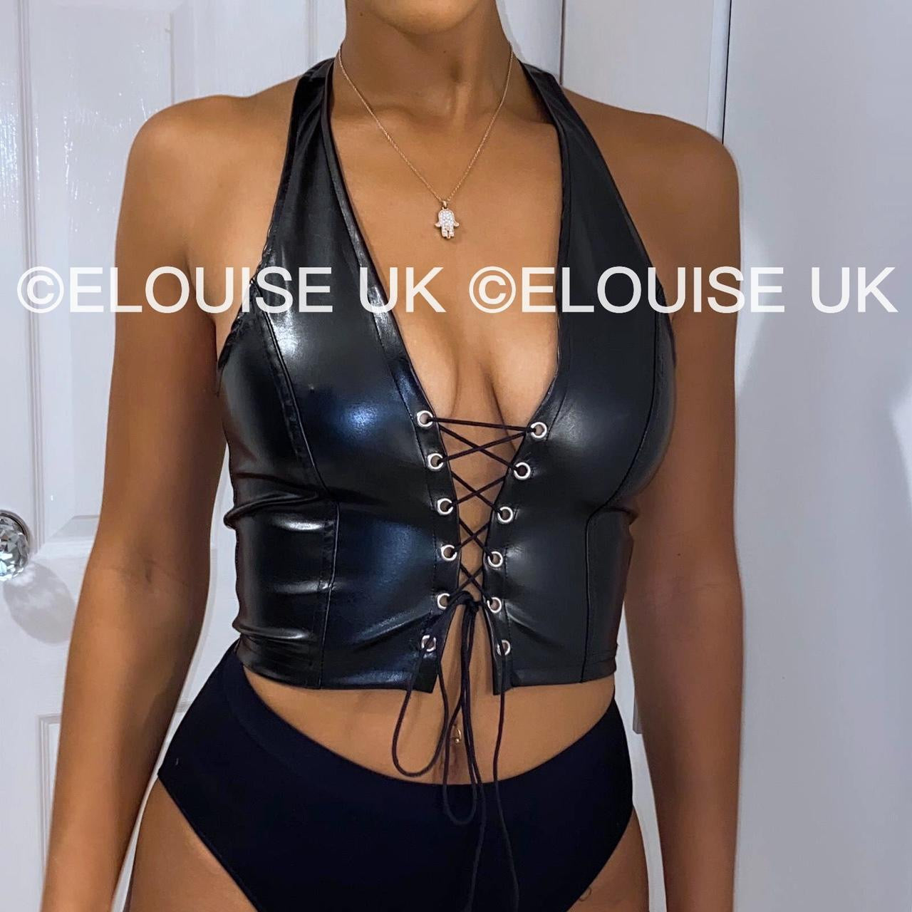 FAUX LEATHER LACE UP CROP TOP