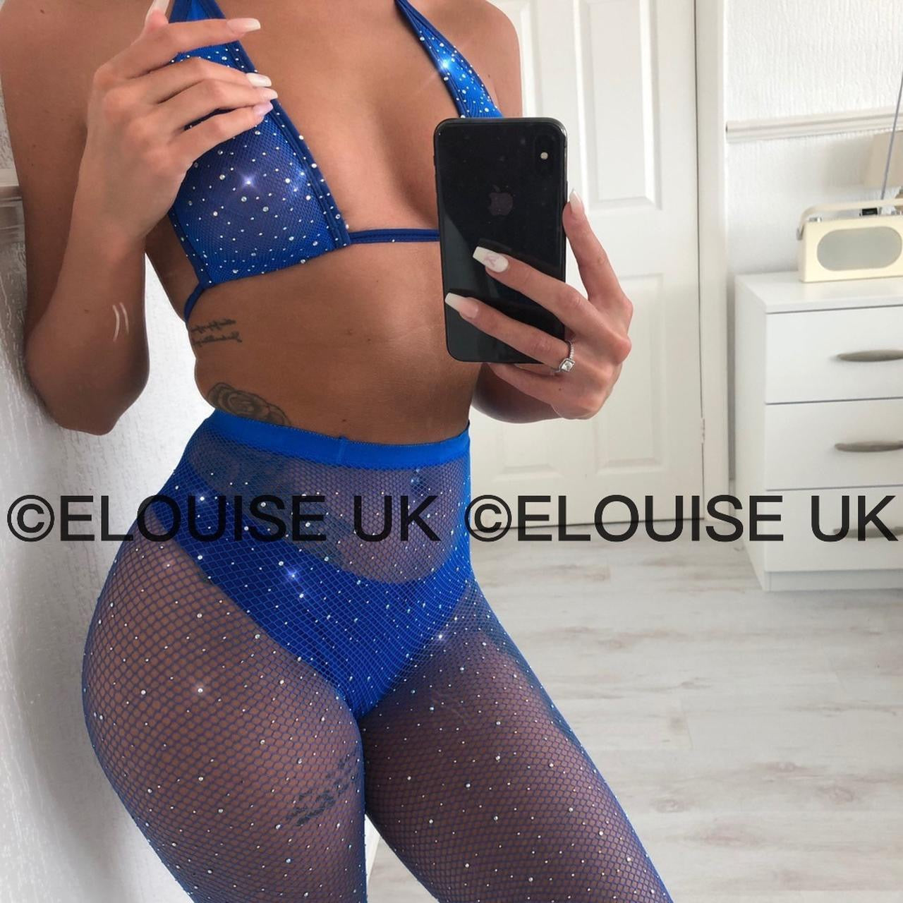 RHINESTONE FISHNET SHORTS - BLUE