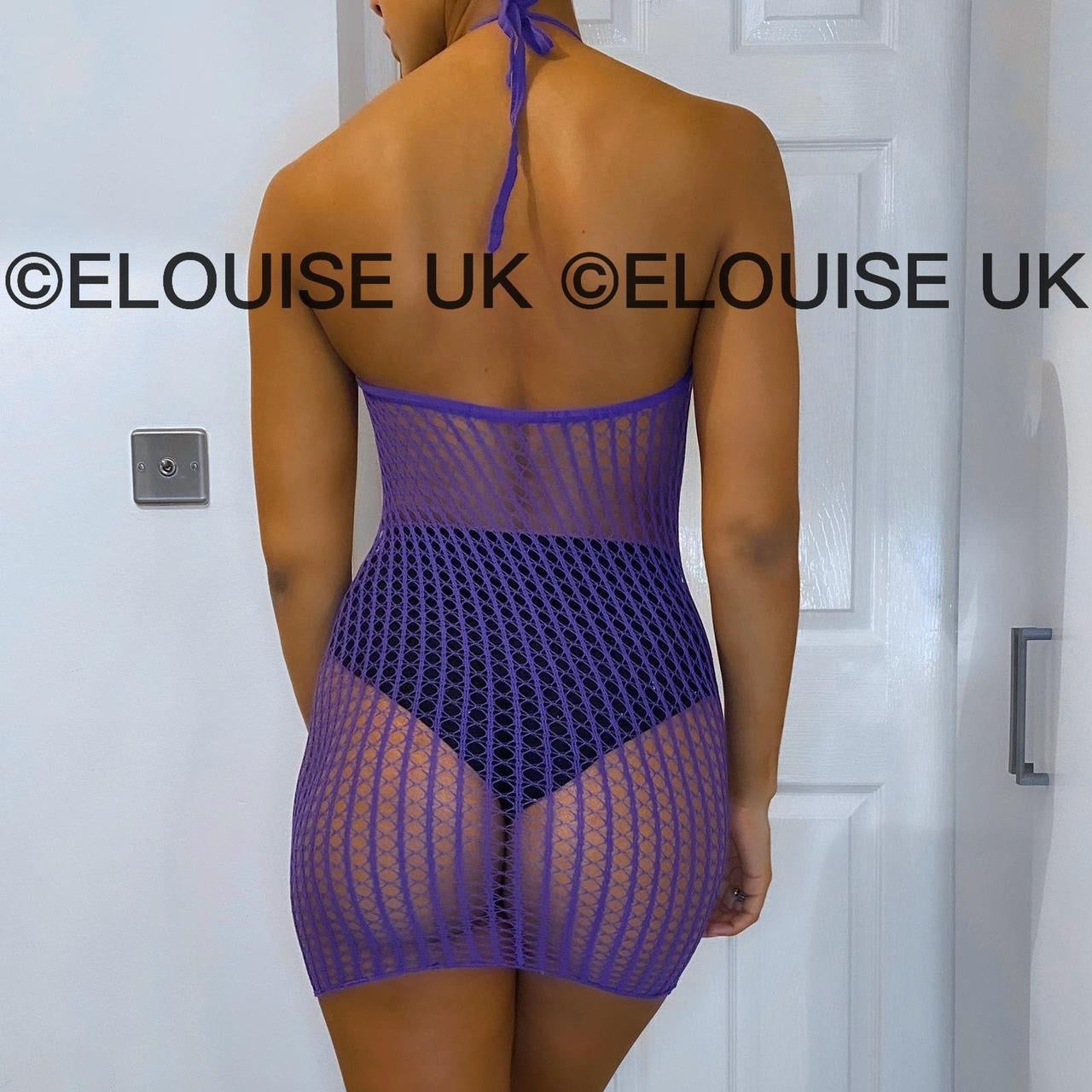 HALTER NECK FISHNET DRESS - PURPLE