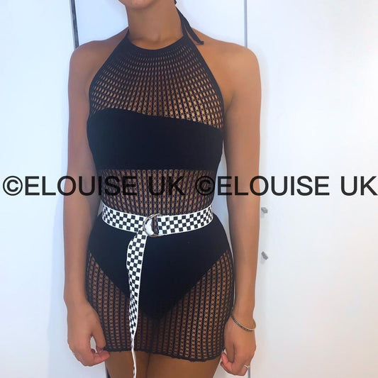 HALTER NECK FISHNET DRESS - BLACK