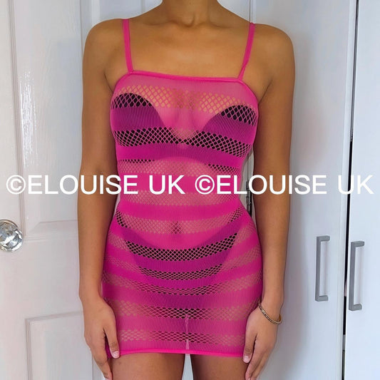 FISHNET STRIPE DRESS - PINK