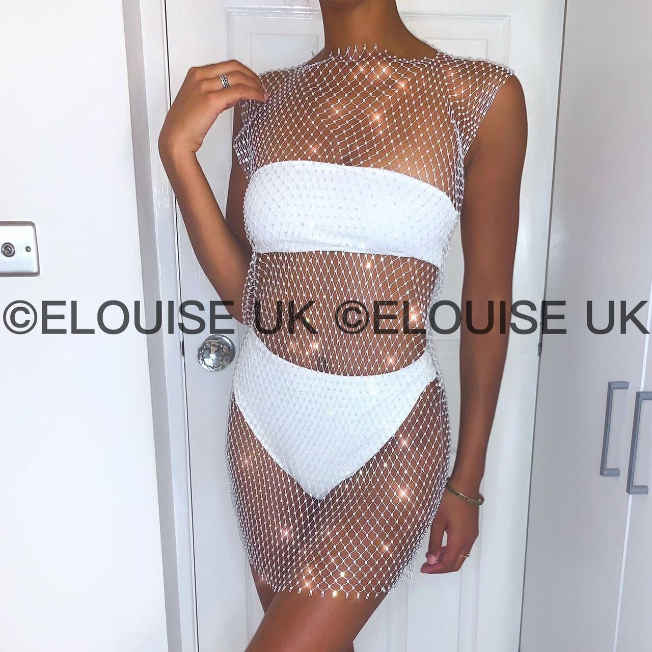 DIAMANTÉ MESH DRESS - WHITE