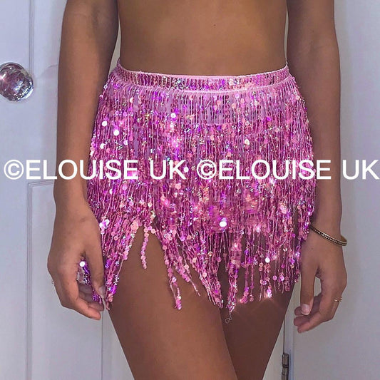 SEQUIN TASSEL SKIRT - PINK