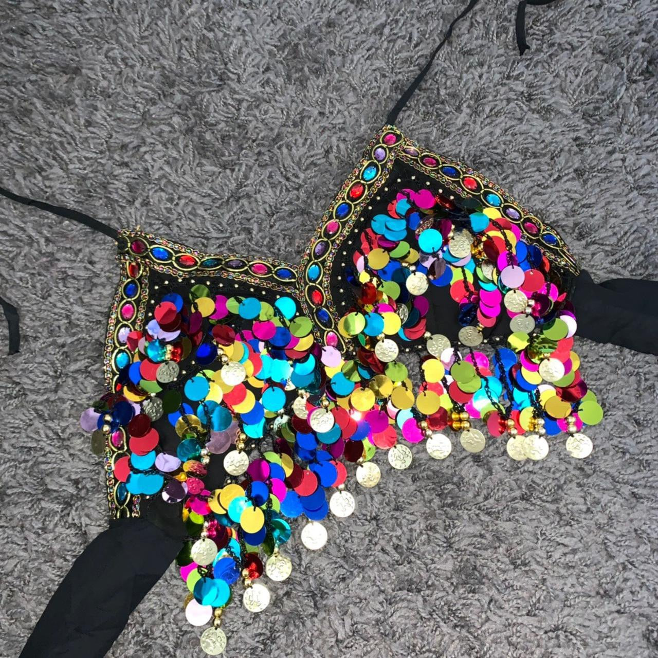 RAINBOW COIN BRALET - BLACK