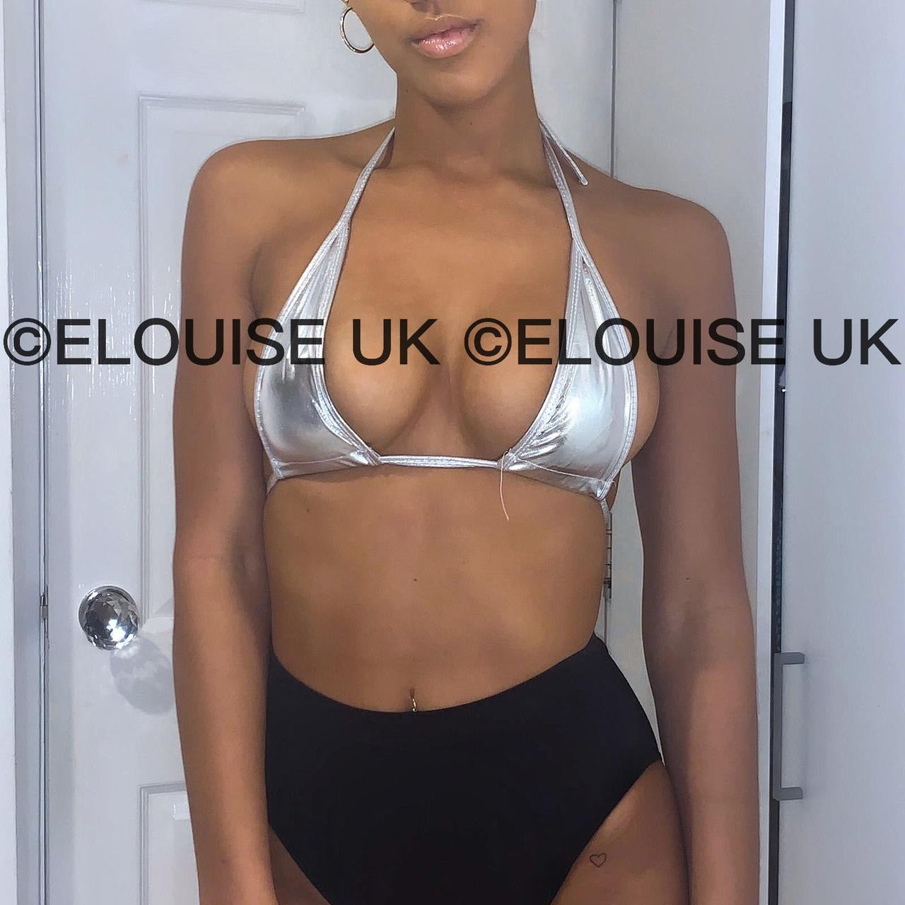 WET LOOK MINI BRALET - SILVER