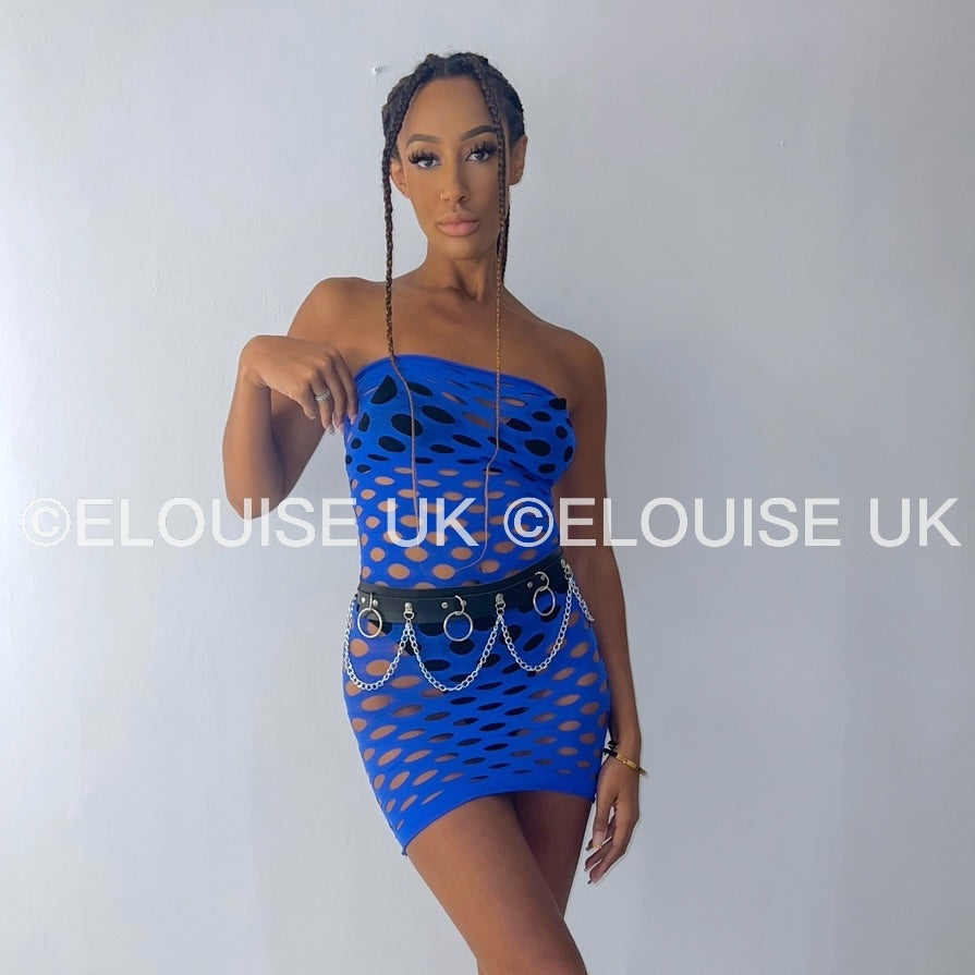 blue fishnet festival dress outfit