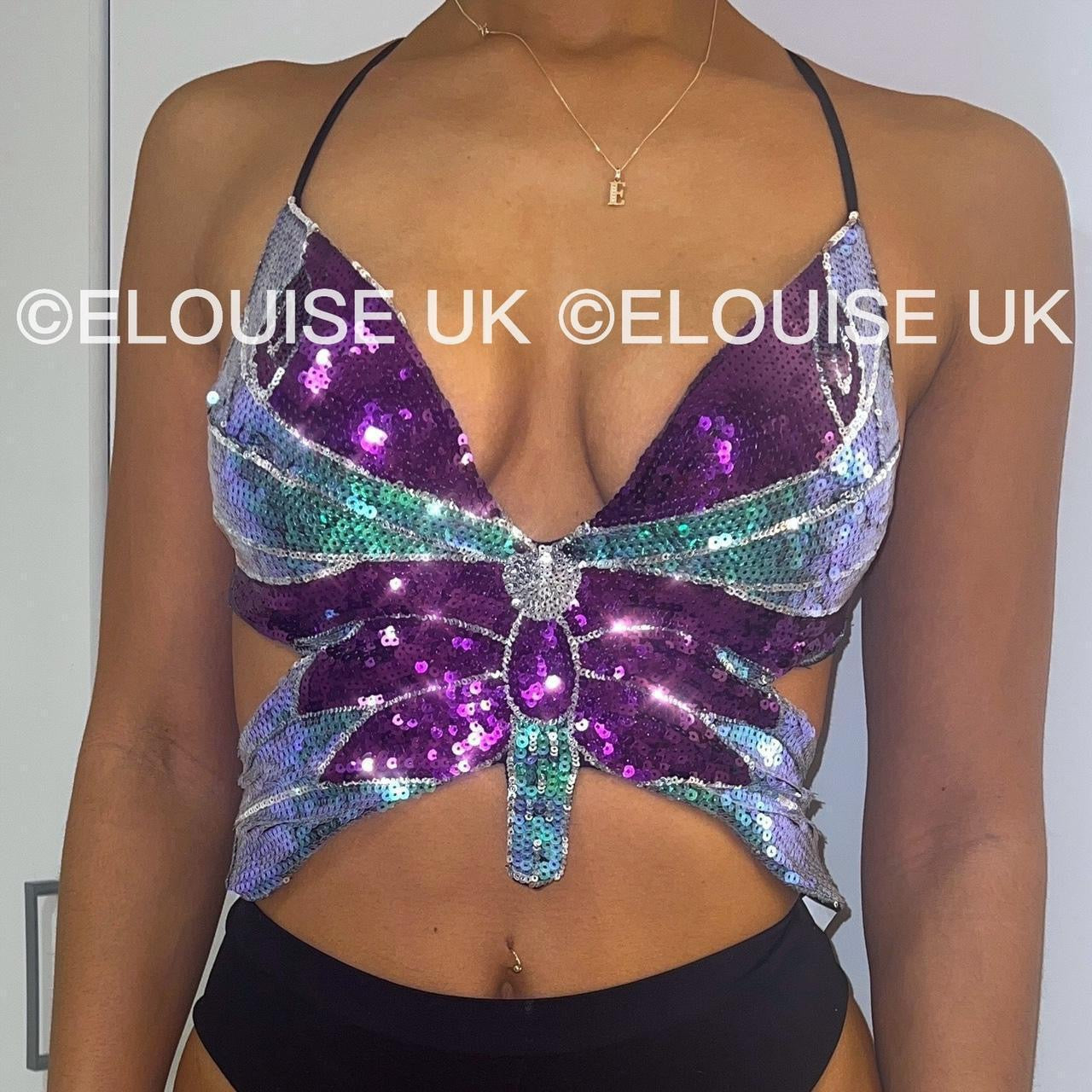 butterfly sequin festival crop top