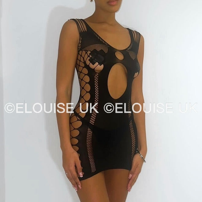 “ELLIE” MESH CUT OUT DRESS - BLACK