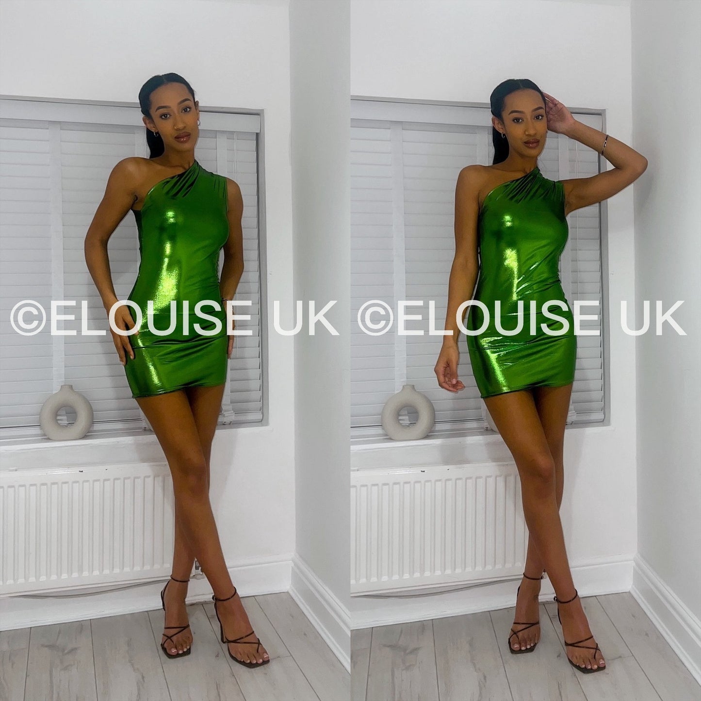 “EVA” ONE SHOULDER METALLIC DRESS - GREEN