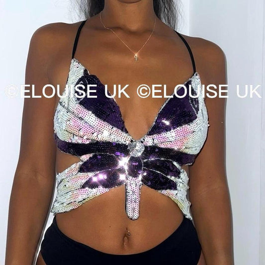 butterfly sequin festival crop top