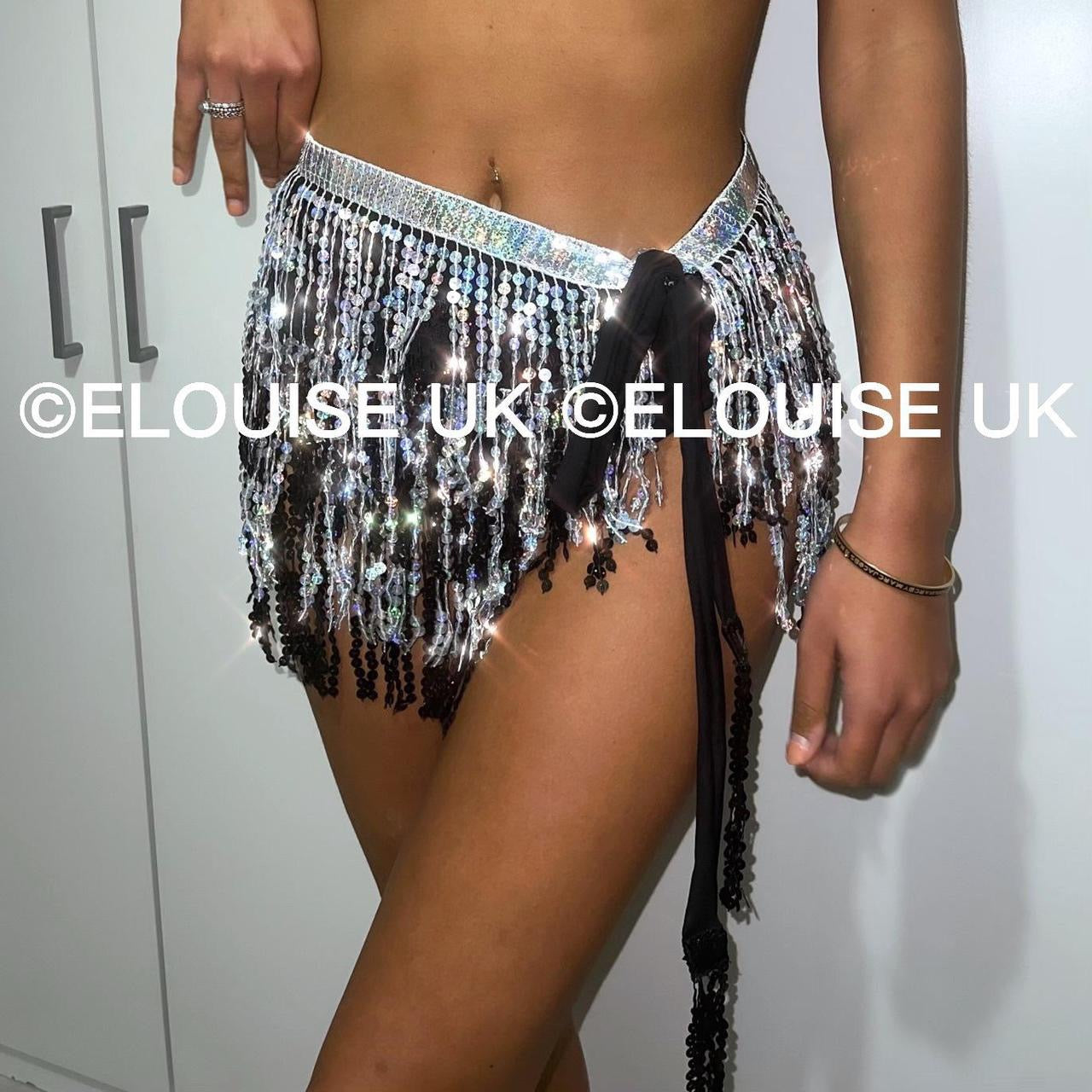 SEQUIN TASSEL SKIRT BLACK SILVER ELOUISE UK