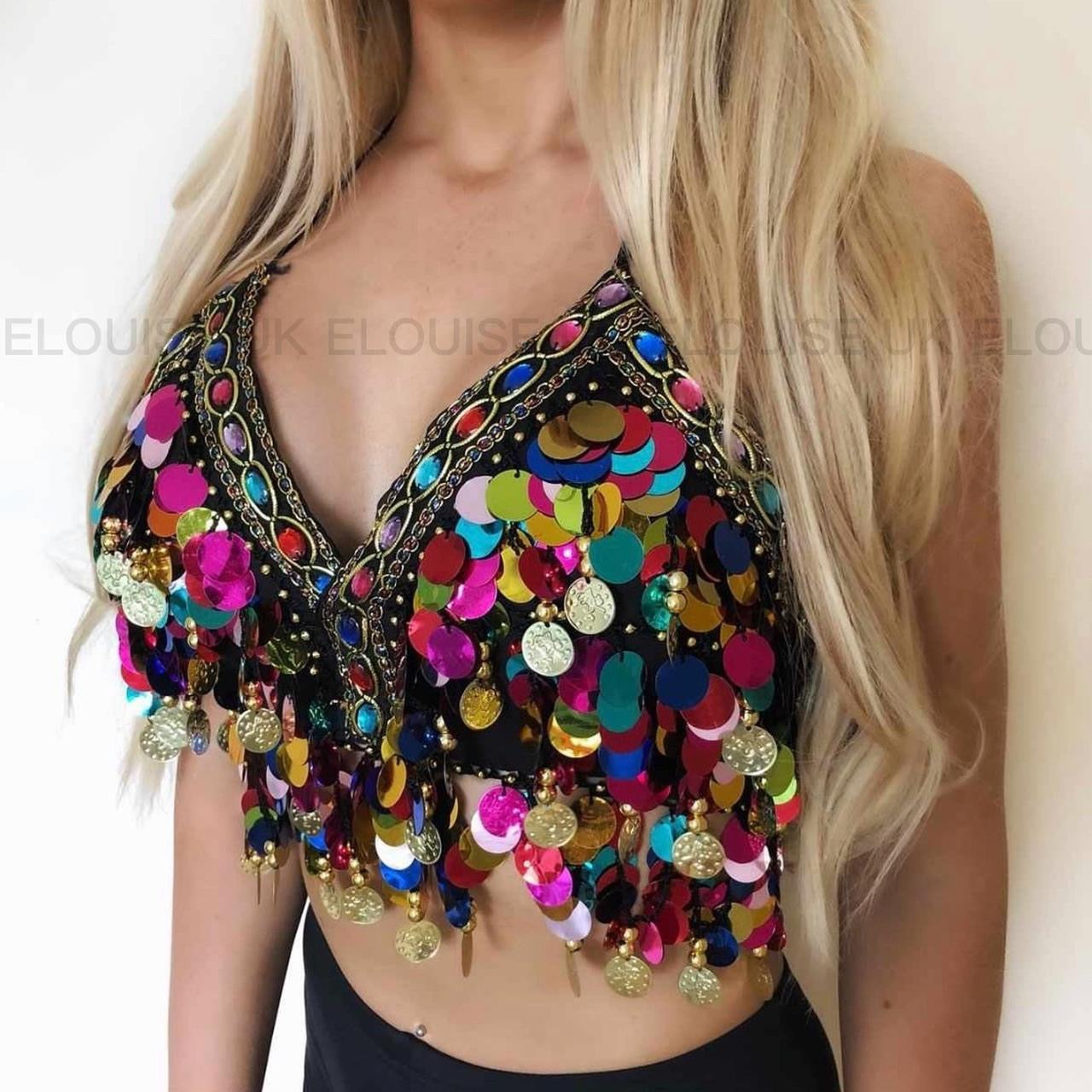 RAINBOW COIN BRALET - BLACK